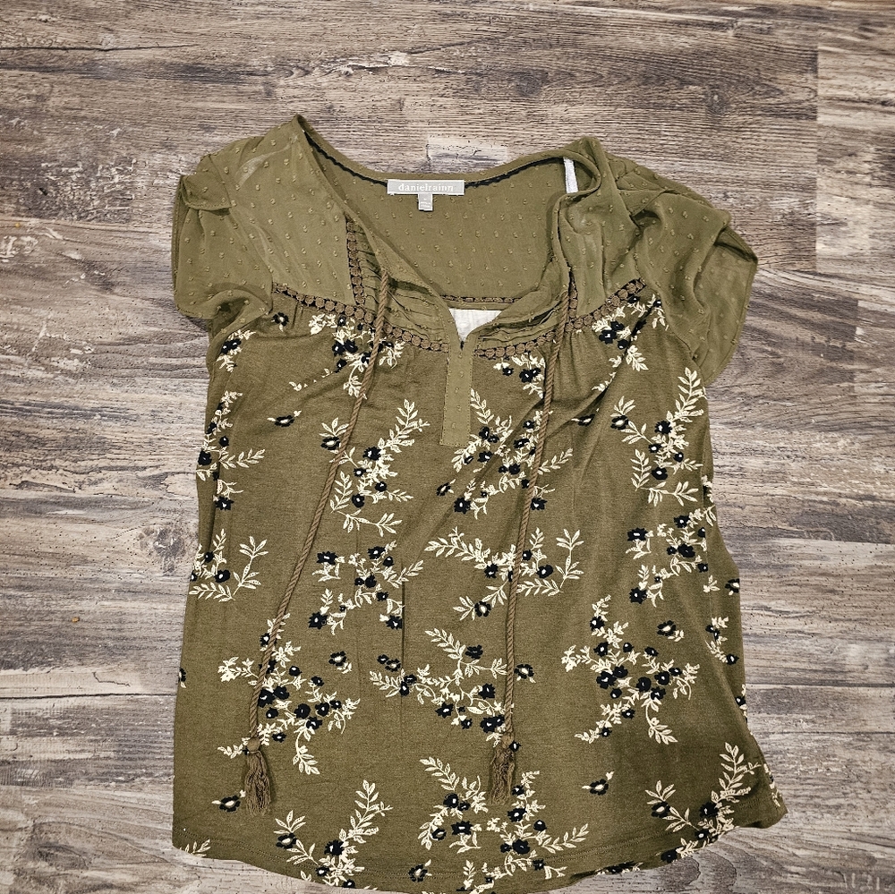 Daniel Rainn Olive Green Floral Blouse